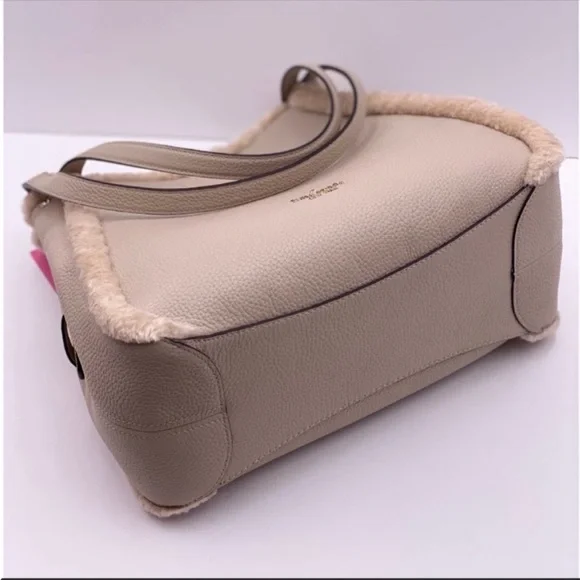 🔥 Kate Spade Leila Medium Triple Compartment Shoulder Bag Faux Shearling New